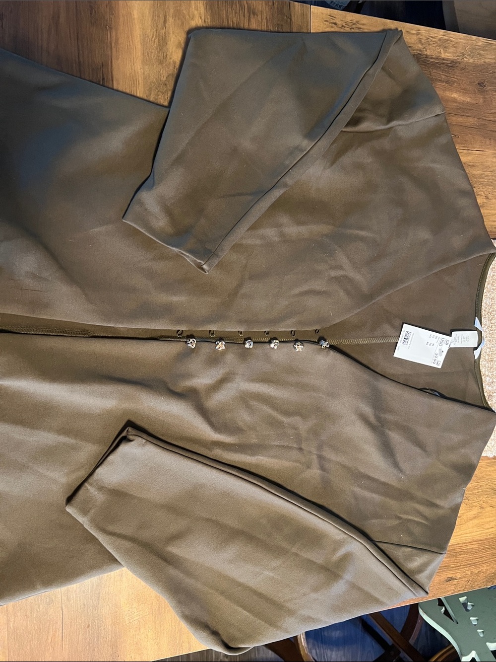 H&M Olive Green Longline Blazer Jacket with Gold Button XL
